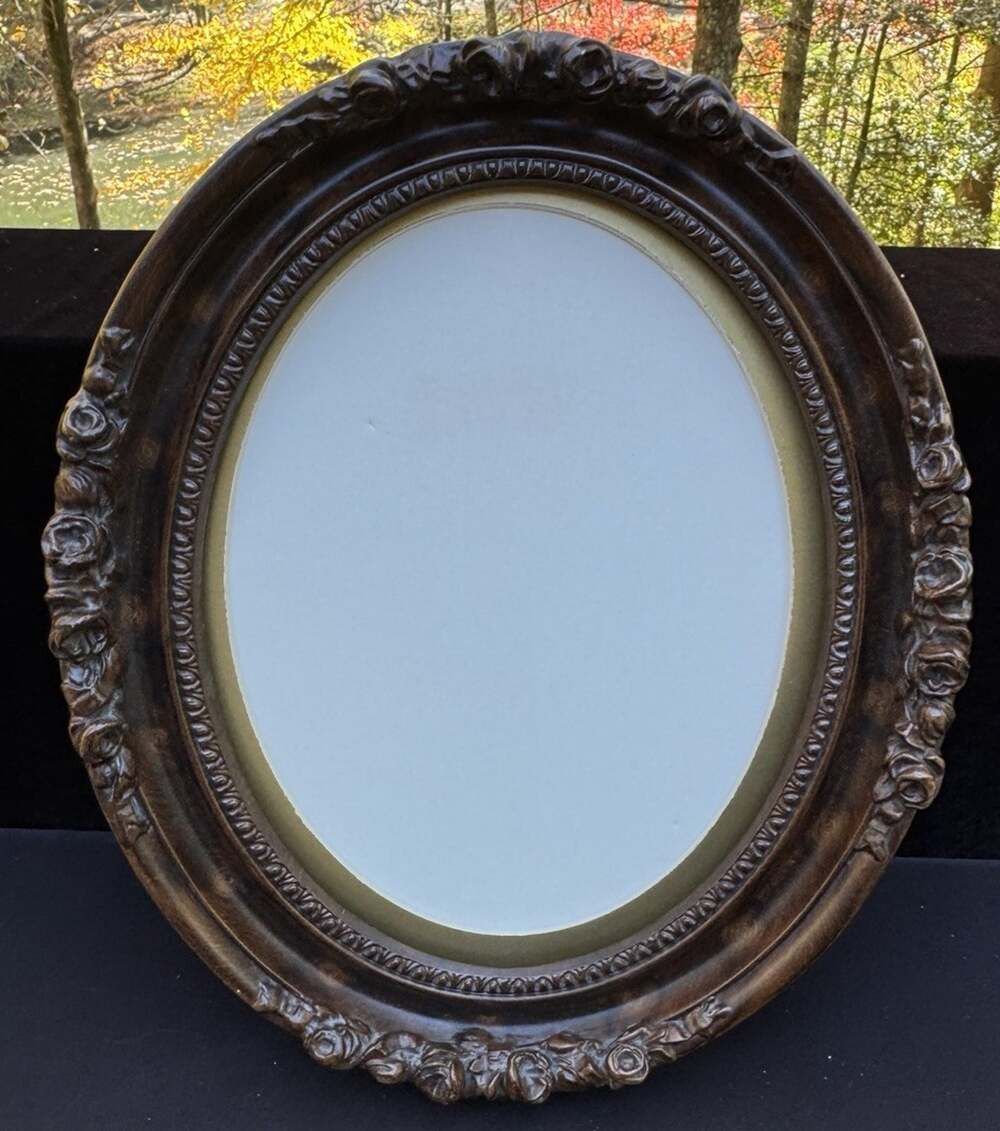 Antique English Oval Walnut Wood Frame Hand Carved 17” Long Stunning!